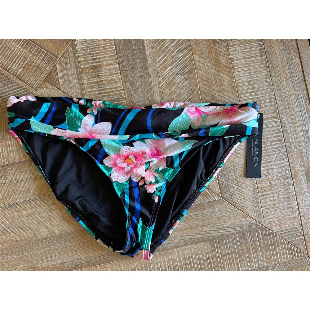 NWT La Blanca Swim Bikini Bottoms Size 16 XL Black Floral